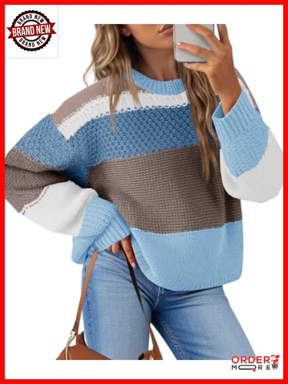 Womens Cropped Color Block Striped Pullover Sweater Oversized Y2k